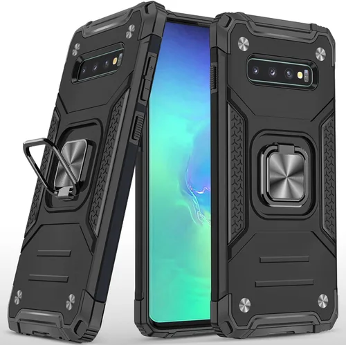 Funda para Samsung Galaxy S10, de grado militar, a prueba de golpes, con soporte de soporte, soporte magnético integrado para montaje en coche,