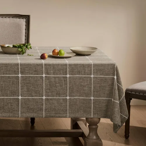 Miniatura 40 de ZeeMart - Mantel de mesa con diseño de cuadrícula boho y borlas (blanco roto, 132 cm x 132 cm), mantel de gran peso de lino a cuadros bordado