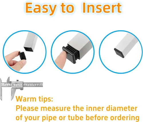 Miniatura 6 de Tapones de plástico para extremos de tubo cuadrado de 1/2 pulgada, tapones de extremo de silla de 0.5 pulgadas (0.512 in), tapones de tubo de 1/2 x