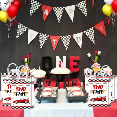 Miniatura 2 de 16 bolsas de regalo de 2º cumpleaños para autos de carreras, suministros de fiesta de segundo cumpleaños con asas para niños, recuerdos de fiesta