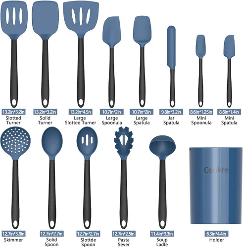Miniatura 2 de Coukre Juego de utensilios de cocina de silicona con soporte, resistentes al calor, herramientas de cocina de grado alimenticio, espátula, cuchara