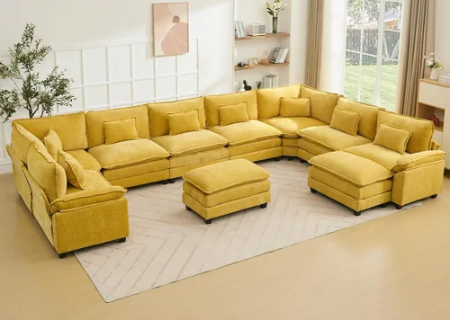Miniatura 64 de Juego de sofá seccional modular de gran tamaño, sofá de nube convertible de asiento profundo, sofá esquinero grande en forma de L con cojines Beige