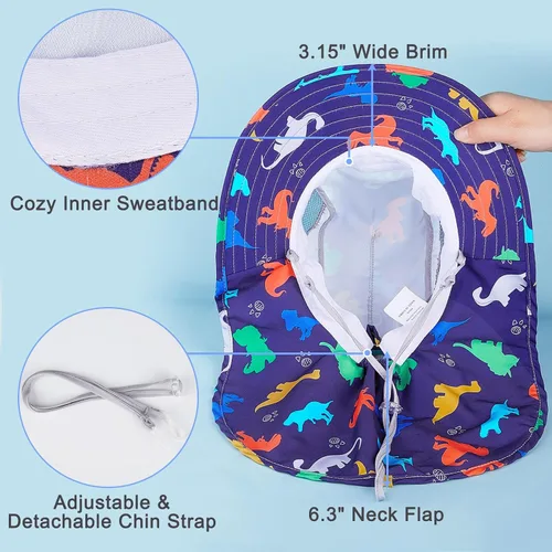 Miniatura 115 de Sombrero de sol para niños, protección UV, unicornio, verano, playa, jugar con ala ancha, solapa para el cuello para niñas y niños