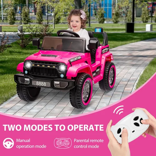 Miniatura 3 de Hetoy Camión de paseo para niños, auto eléctrico con batería de 12 V con control remoto para padres, suspensión de resorte, 3 velocidades, luces Rosa