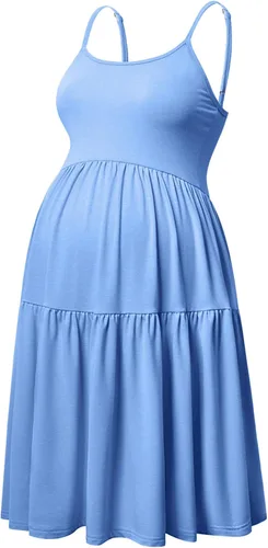 Miniatura 128 de GINKANA Vestido de maternidad sin mangas para mujer, con tirantes ajustables, vestido casual de verano para uso diario o baby shower