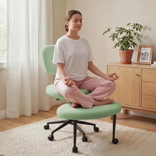 Miniatura 10 de Waleaf Silla ergonómica de oficina con patas cruzadas, silla de TDAH para adultos, silla de meditación ajustable en altura con ruedas, sillas