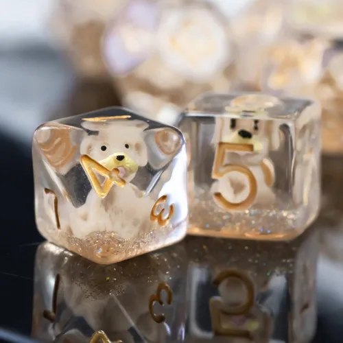 Miniatura 3 de Cusdie Dados DND de 7 troqueles, juego de dados poliédricos rellenos de animales, para juegos de rol, dados D&D (perro gris)