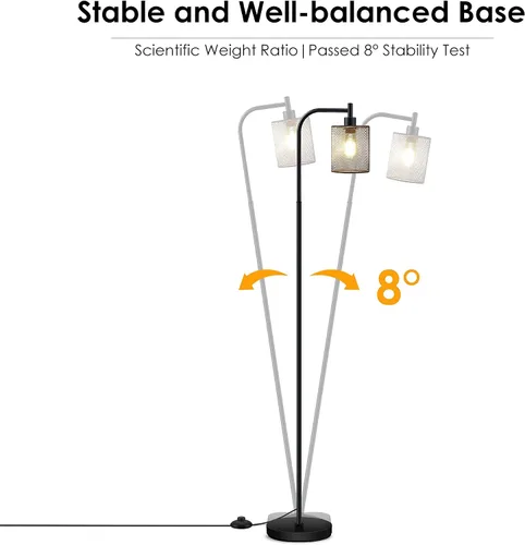 Miniatura 6 de Lámpara de pie industrial BoostArea, lámpara de pie con pantalla de malla de hierro colgante, bombilla LED de 6 W, lámpara de pie de granja metálica