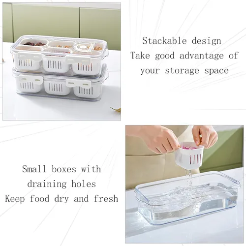 Miniatura 4 de Bandeja Dividida para Servir Alimentos con Tapas Caja Apilable de Snacks para Dulces Nueces Especias Contenedor de Frutas y Verduras con 6 Divisores