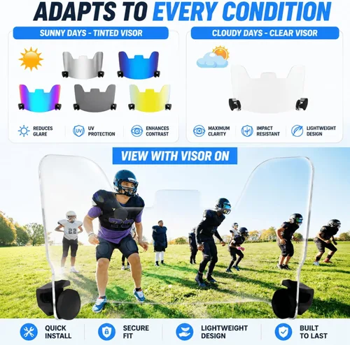 Miniatura 4 de Visera de fútbol transparente para adultos y jóvenes, protector de ojos con clips de visera de fútbol fácil de instalar para protección del casco