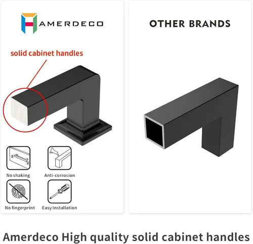 Miniatura 6 de Amerdeco - Paquete de 10 tiradores de latón cepillado para armarios con orificio central de 3 pulgadas (76 mm), tiradores para armarios de cocina