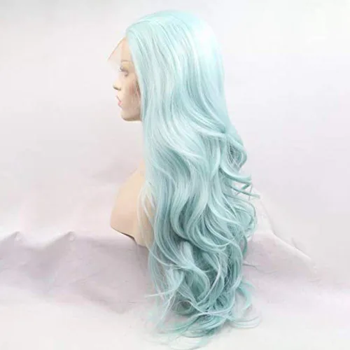 Miniatura 3 de Peluca Baby Blue para Mujeres, las Mejores Pelucas de encaje frontal azules, predepiladas, largas onduladas, peluca de cabello real, sin pegamento