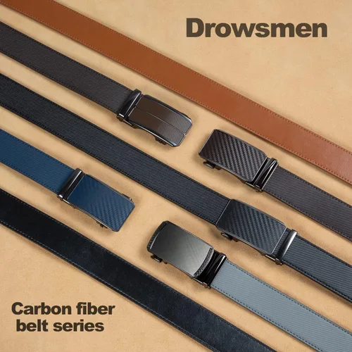 Miniatura 5 de Drowsmen Cinturón para hombre, cinturón de trinquete de cuero de 1 38 pulgadas con hebilla automática deslizante, cinturón ajustable para adaptarse