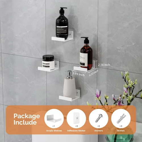 Miniatura 2 de Estantes de pared flotantes de acrílico para cámaras de seguridad, monitores de bebé, altavoces, estante de pared pequeño blanco con cintas