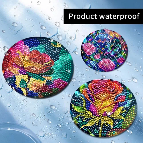 Miniatura 3 de 8 piezas de posavasos de arte de diamante con soporte, posavasos de arte de diamante DIY con flores de peonía y rosa de aceite para bebidas, kits