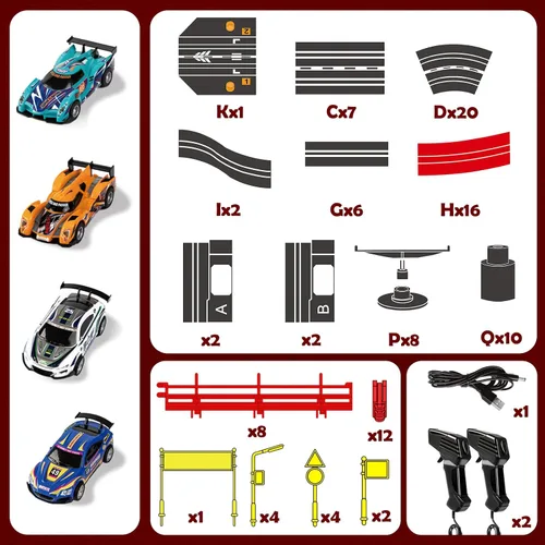 Miniatura 5 de Conjuntos de Pistas de Carreras de Coches de Ranura de 30 Pies, Juguetes para Edades 8-10 - Pista Doble de Carreras de Coches 1:43 con 4 Coches