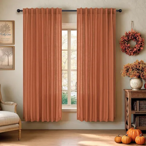 Miniatura 35 de Cortinas Largas de Lino de Lino 108 Pulgadas de Longitud para Sala de Estar 2 Paneles Bolsillo de Pestaña Trasera Cortinas Grandes para Ventana Saco