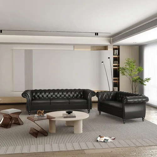 Miniatura 26 de QHITTY Juego de 2 piezas para sala de estar, Sofá Seccional Chesterfield Silla Contemporáneo Tapizado de Terciopelo Loveseat Juego de Sofás