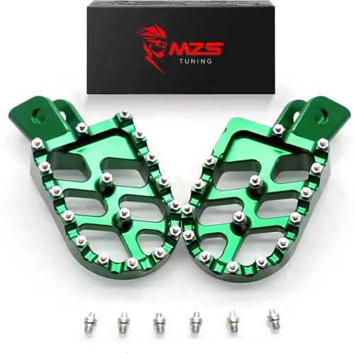 MZS Estriberas para Dirt Bike, Estriberas CNC Motocross KLX 110 Reposapiés MX Pedal de Descanso Verde Compatible con KLX110 2002-2024 / KLX110L