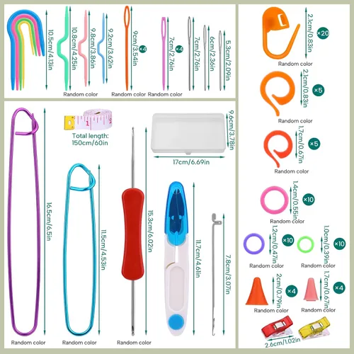 Miniatura 2 de JUPEAN Accesorios completos para tejer, kit de suministros para tejer con marcadores de puntada, agujas de coser de plástico, agujas de cable