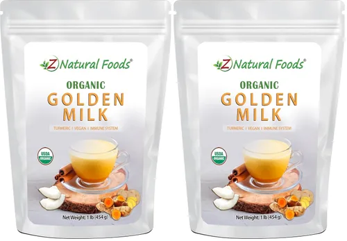 Z Natural Foods Leche dorada orgánica en polvo – Mezcla de superalimentos de cúrcuma, mezcla en café, té, lattes, licuados de frutas, recetas – sin