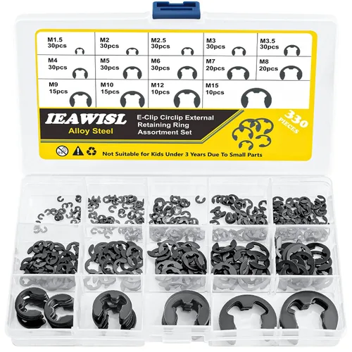 Miniatura 9 de Juego de anillos de presión, 325 piezas de anillos de retención externos de acero aleado, 15 tamaños de clips en C, juego de clips circulares