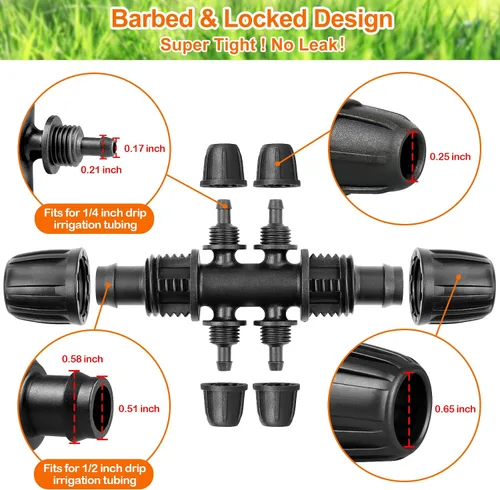 Miniatura 5 de 12 piezas de accesorios de riego por goteo para tubo de 1/2 pulgada a 1/4 pulgadas, camiseta reductora de tubería de 1/2 a 1/4 pulgadas, línea