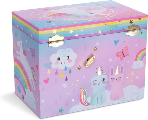 Miniatura 4 de Jewelkeeper Cotton Candy Unicorn - Caja de almacenamiento musical grande para joyas con 4 cajones extraíbles, joyero musical para niña, hermoso tono