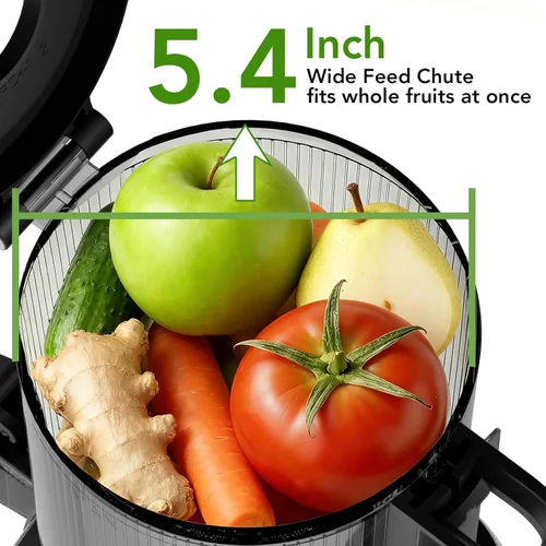 Miniatura 2 de Exprimidor de prensa en frío exprimidor lento con base de acero inoxidable, canal de alimentación de 5.4 pulgadas de ancho, máquinas exprimidoras