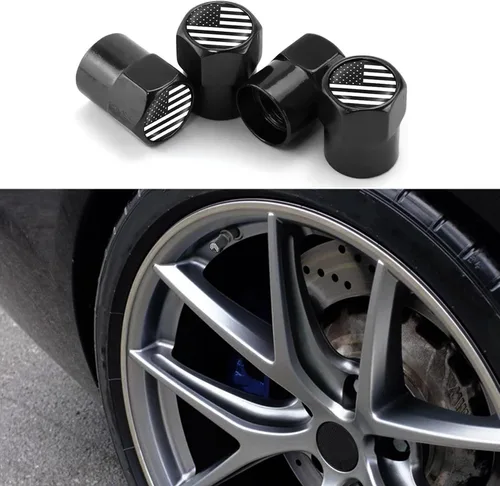 Miniatura 36 de ASUBHA 4 tapas de vástago de válvula de neumático con bandera estadounidense, tapones de aire de aluminio para neumáticos con junta tórica de goma