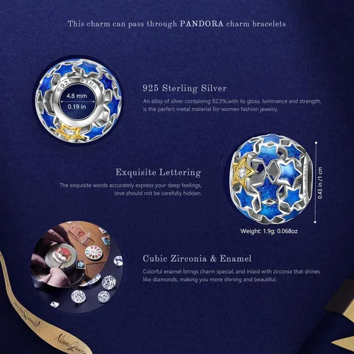 Miniatura 5 de NinaQueen "Starry Night" cuenta de plata esterlina 925 estrellas azules, aleación, CSG05316BB