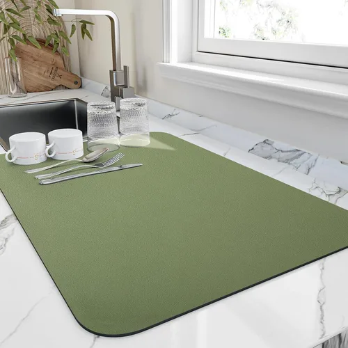 Miniatura 9 de HotLive Tapete de secado de platos para encimera de cocina, tapetes de drenaje resistentes al calor con respaldo de goma antideslizante, tapete