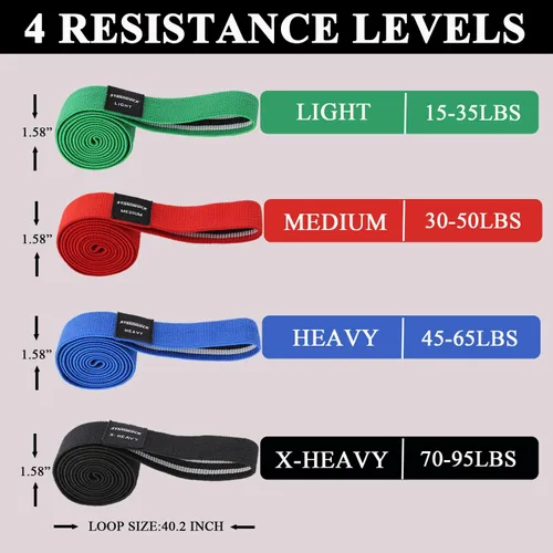 Miniatura 5 de STANDROCK Bandas de resistencia de tela para entrenamiento, bandas de 3 y 4 niveles, bandas de resistencia largas para mujeres y hombres Bandas