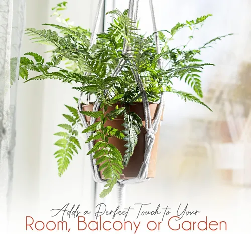 Miniatura 3 de Feedee Ganchos de macramé para plantas, paquete de 6, color negro, interior/exterior, algodón