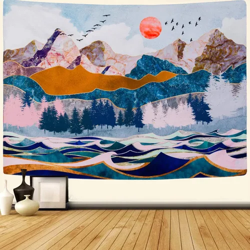 SENNYI - Tapiz para colgar en la pared de montaña y puesta de sol, árboles, naturaleza, paisaje, decoración del hogar para habitación (59.1 x 82.7