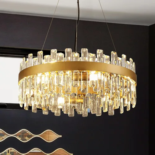 Miniatura 16 de Lámpara de Araña de Cristal Moderna Negra de 21.7", Accesorios de Iluminación de Lujo, Candelabros de Cristal de 2 Anillos para Comedor, Iluminación