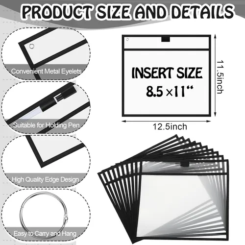 Miniatura 2 de Teling 150 bolsillos de borrado en seco reutilizables a granel para boletos de trabajo, protector de manga de plástico transparente, funda