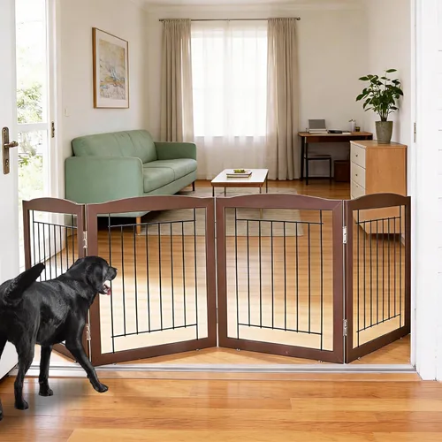 Miniatura 22 de ZJSF Puerta plegable independiente para perros, puerta de madera extra ancha blanca para cachorros, 6 paneles, puertas altas para mascotas