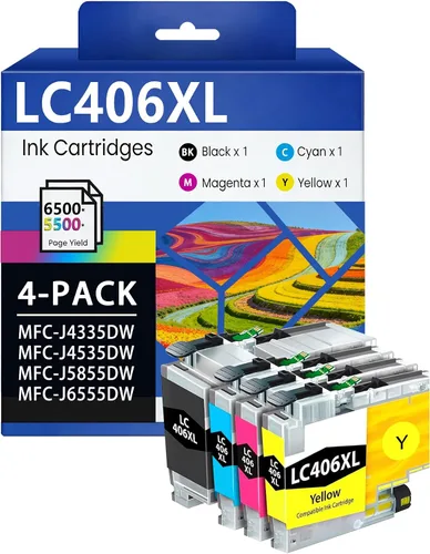 LC406XL LC406 - Cartuchos de tinta de alto rendimiento (4 unidades, BK/C/M/Y) compatibles con impresora Brother LC406XL LC406 XL LC406 MFC-J4335DW