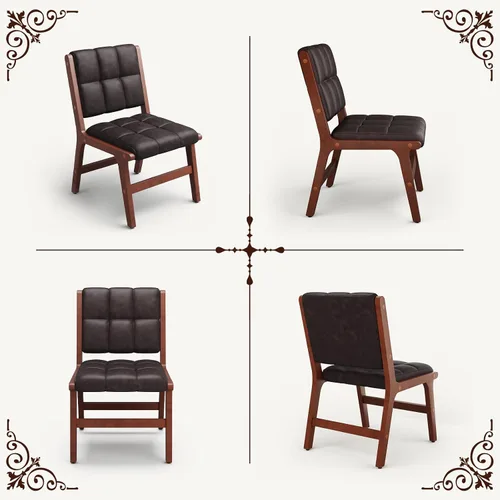 Miniatura 7 de Furniliving Juego de 2 sillas de comedor de madera de roble, silla de cocina de estilo de mediados de siglo moderna tapizada en cuero, sillas