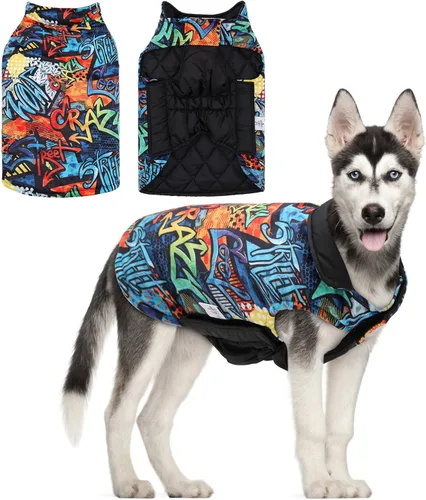 Miniatura 7 de CuteBone - Abrigo de invierno para perros, chaleco reversible impermeable y resistente al viento, chaqueta gruesa ajustable para clima frío