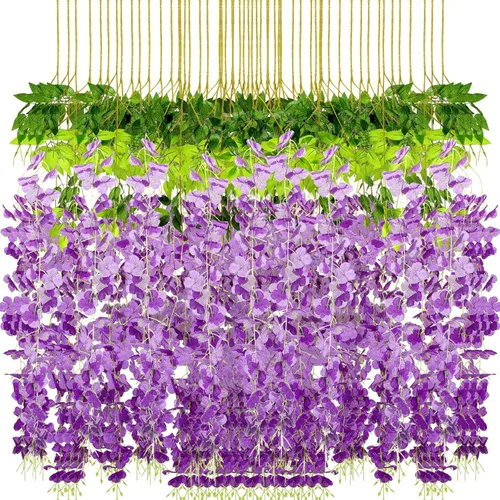 Yunsailing Paquete de 108 flores artificiales colgantes de glicina artificial de 43.2 pulgadas/3.6 pies, guirnalda de flores sintéticas de glicina,