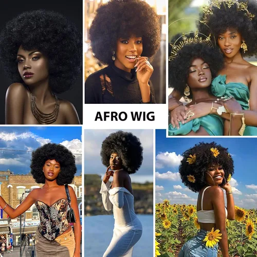Miniatura 5 de G&T Wig Pelucas rizadas afro de los años 70 para mujeres negras, sin pegamento y suaves pelucas afro negras grandes, con volumen y suaves de aspecto