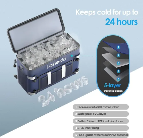 Miniatura 4 de Deep Freeze Cooler - Bolsa enfriadora de lados suaves, baúl de hielo plegable con aislamiento para 34 latas, enfriador grande a prueba de fugas
