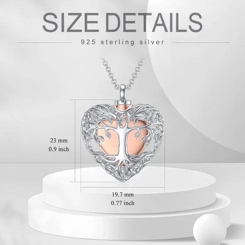 Miniatura 5 de PELOVNY Collar de urna de cremación de rosa, loto, girasol, flor de lirio, cenizas, plata de ley, corazón, lágrima, cristal conmemorativo, joyería