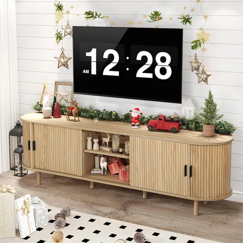 Miniatura 12 de Janmer Home Soporte de TV acanalado de 54 pulgadas con almacenamiento, consola de TV moderna de mediados de siglo con puertas correderas Tambour