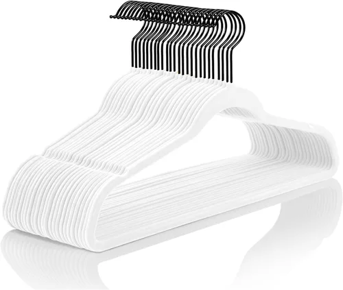 Miniatura 12 de MIZGI Perchas de Terciopelo Premium (Paquete de 50) Resistentes - Perchas de Fieltro Antideslizantes - Percha de Traje de Terciopelo Negro - Ganchos
