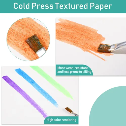 Miniatura 4 de TecUnite 60 hojas de papel de acuarela a granel, almohadilla de color de agua de prensa en caliente para pintar medios húmedos, papel de dibujo