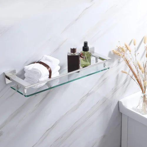 Miniatura 2 de LANC Estante de baño cromado, estantes de vidrio templado flotante de 20 pulgadas, estante rectangular de acero inoxidable montado en la pared