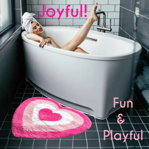 Miniatura 7 de Evovee Alfombra de baño de corazón rosa, divertida y bonita, decoración de baño, San Valentín, alfombra de ducha retro, funk, estética, divertida